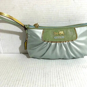 Coach blue nylon wristlet bag